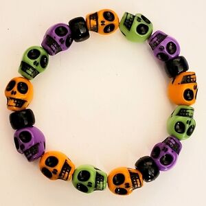 Handmade Purple Green Black Neon Orange Skull kandi bracelet